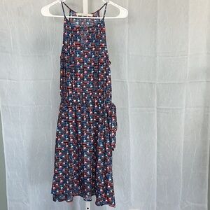 41 Hawthorn Nautical Blue and Red Tiered Halter Sundress with belt